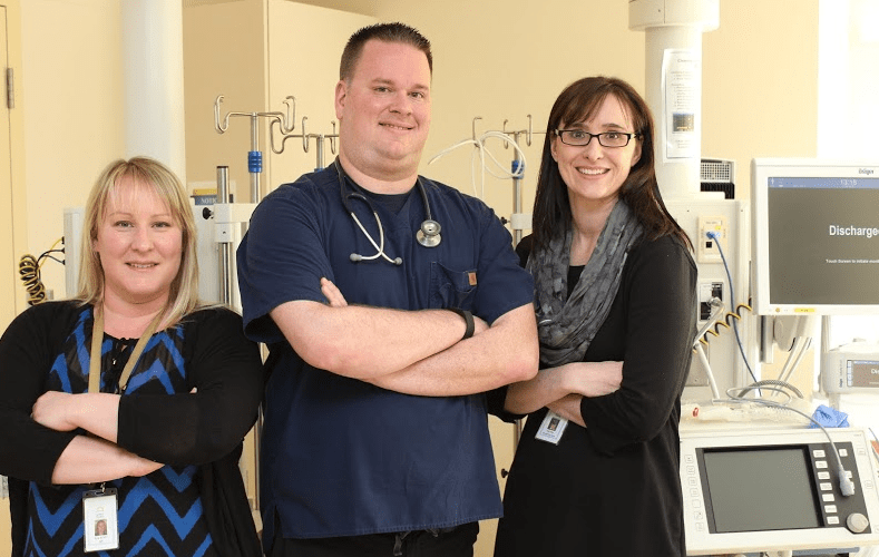 Three of the more than 1,300 nurses at Thunder Bay Regional Health Sciences Centre: (left to right) Erin Bergen, Michael Hogard, and Edie Hart.